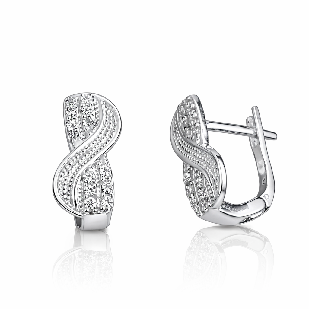 Cercei argint 925 cu zirconii albe, bijuterie elegantă livrată în cutie cadou