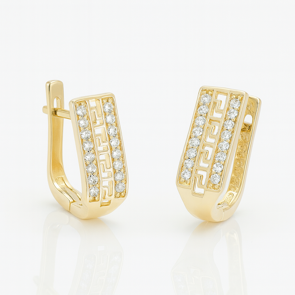 Cercei aurii 14K platinati pe argint 925, design rectangular cu zirconii – poză profesională