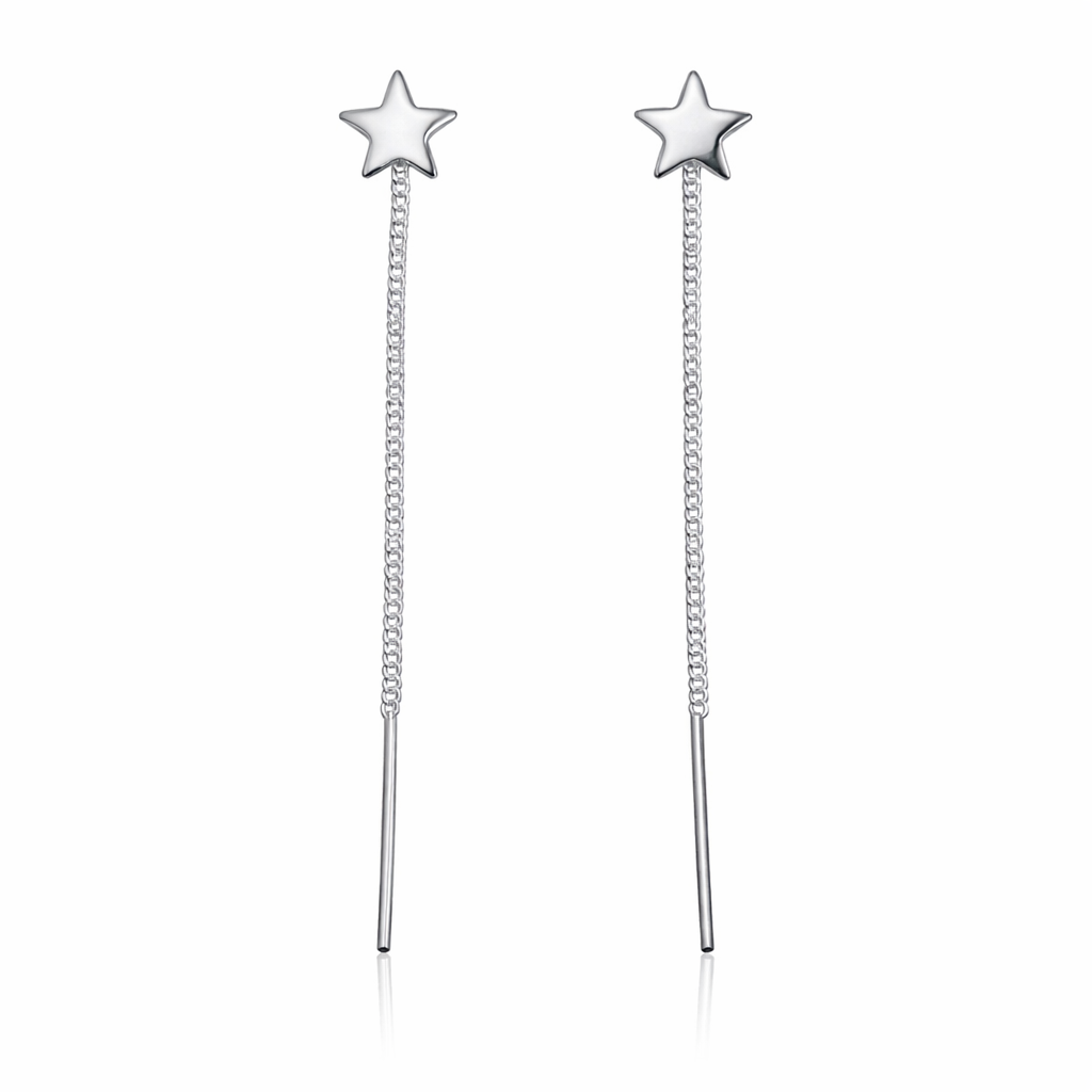 Cercei damă din argint 925 cu lanț fin și stea, lungime 7 cm, stil minimalist