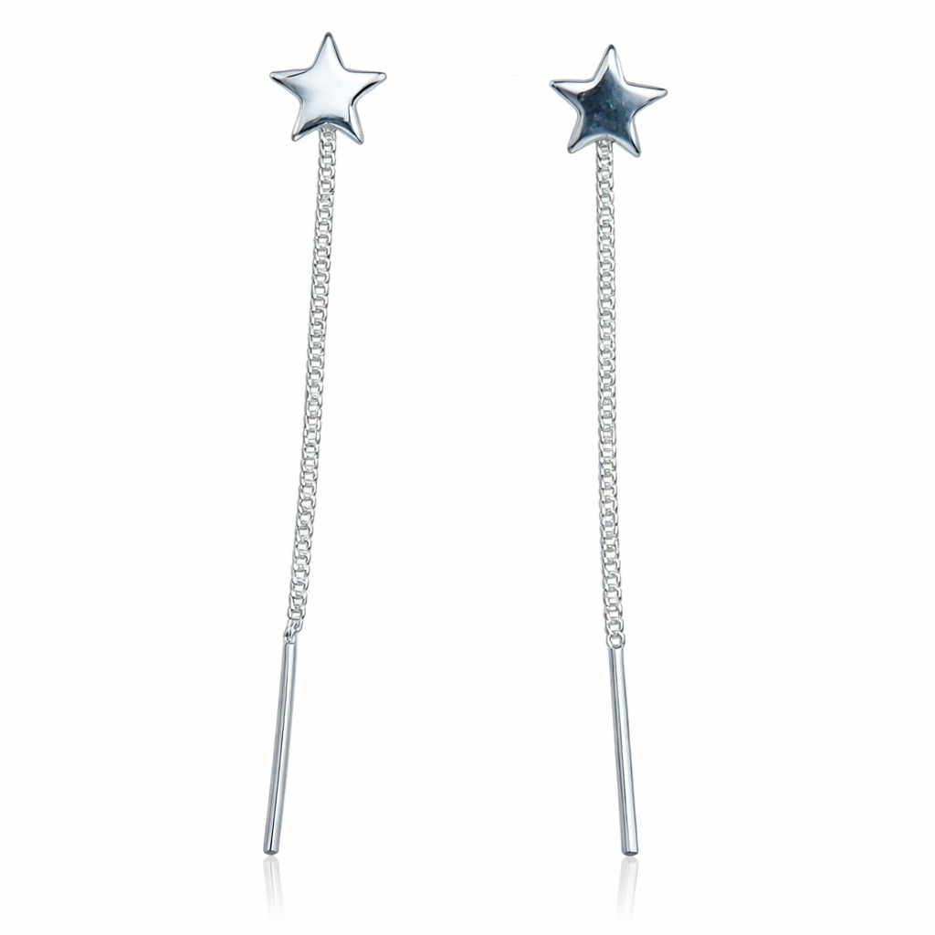 Cercei din argint 925 cu lanț și stea, accesoriu feminin modern, cutie cadou