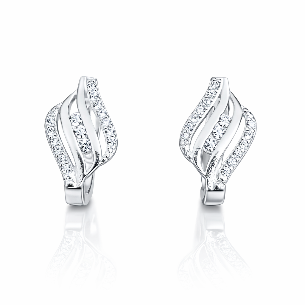 Cercei din argint 925 cu zirconii, design ondulat elegant, finisaj lucios