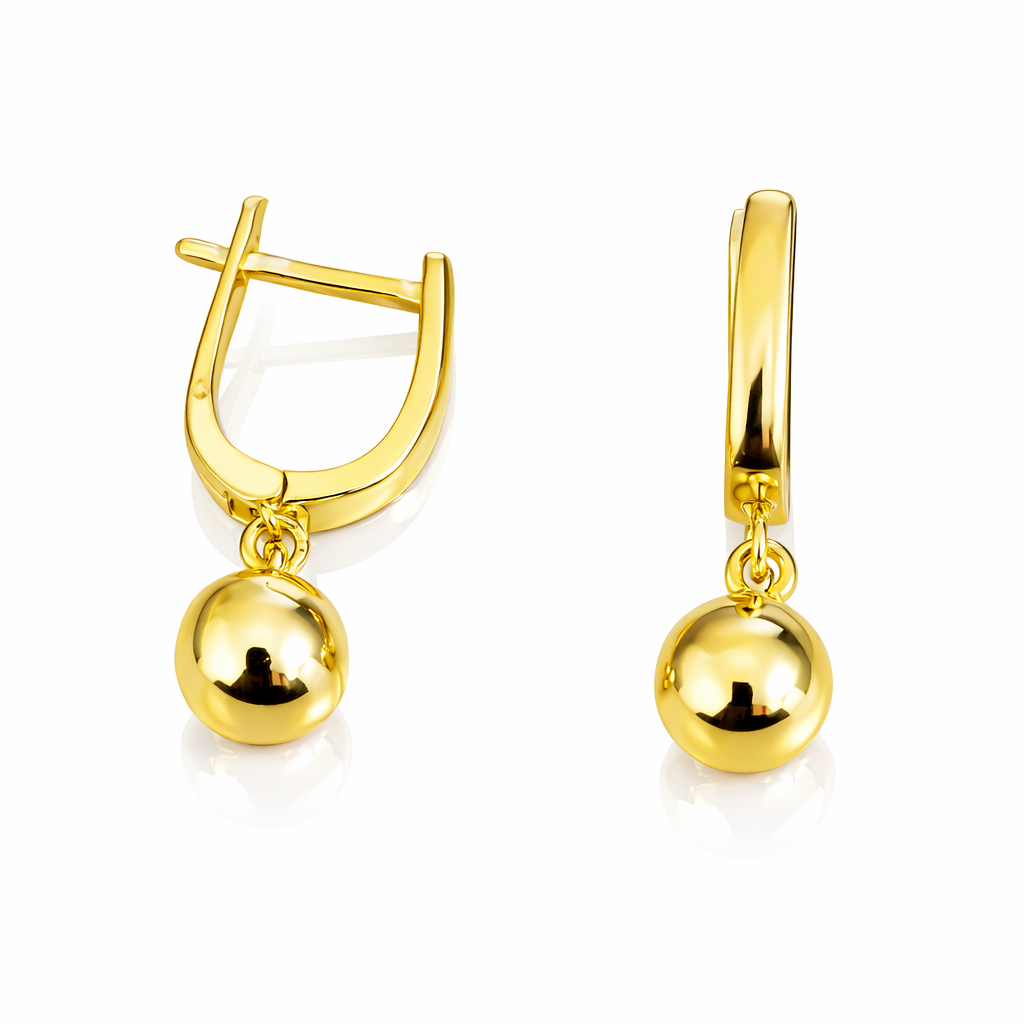 Cercei din argint 925 placat cu aur de 14K cu biluță lucioasă de 7 mm, design elegant cu tortiță