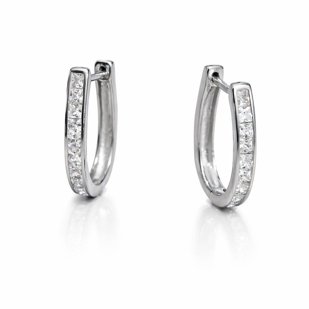 Cercei din argint 925 rodiat cu zirconii strălucitoare, model elegant Infinity Bijoux