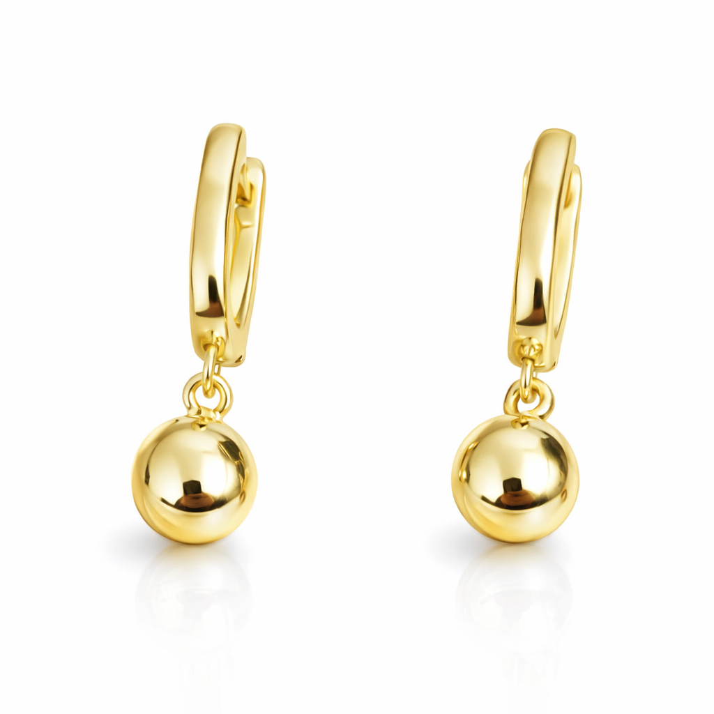 Cercei eleganți de damă din argint 925 aurit 14K, cu biluță rotundă și finisaj lucios