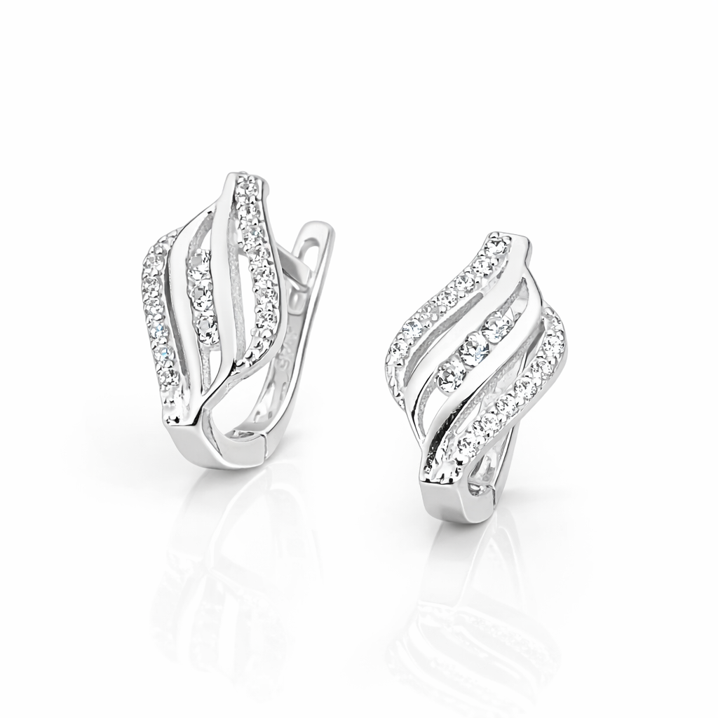 Cercei eleganți din argint 925 cu zirconii strălucitoare, dimensiune 14 mm