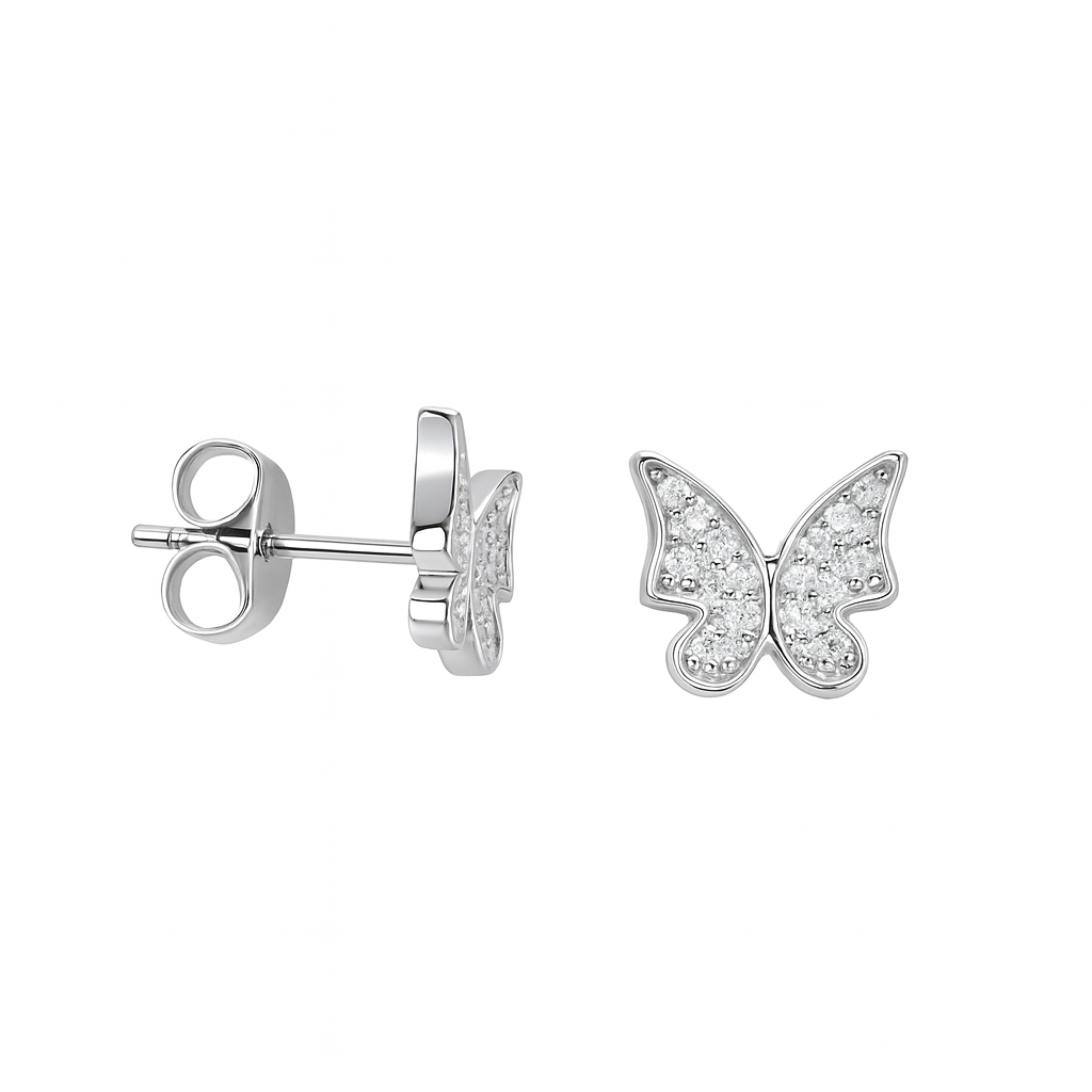 Cercei fluture din argint 925 rodiat cu zirconii – model elegant pentru femei