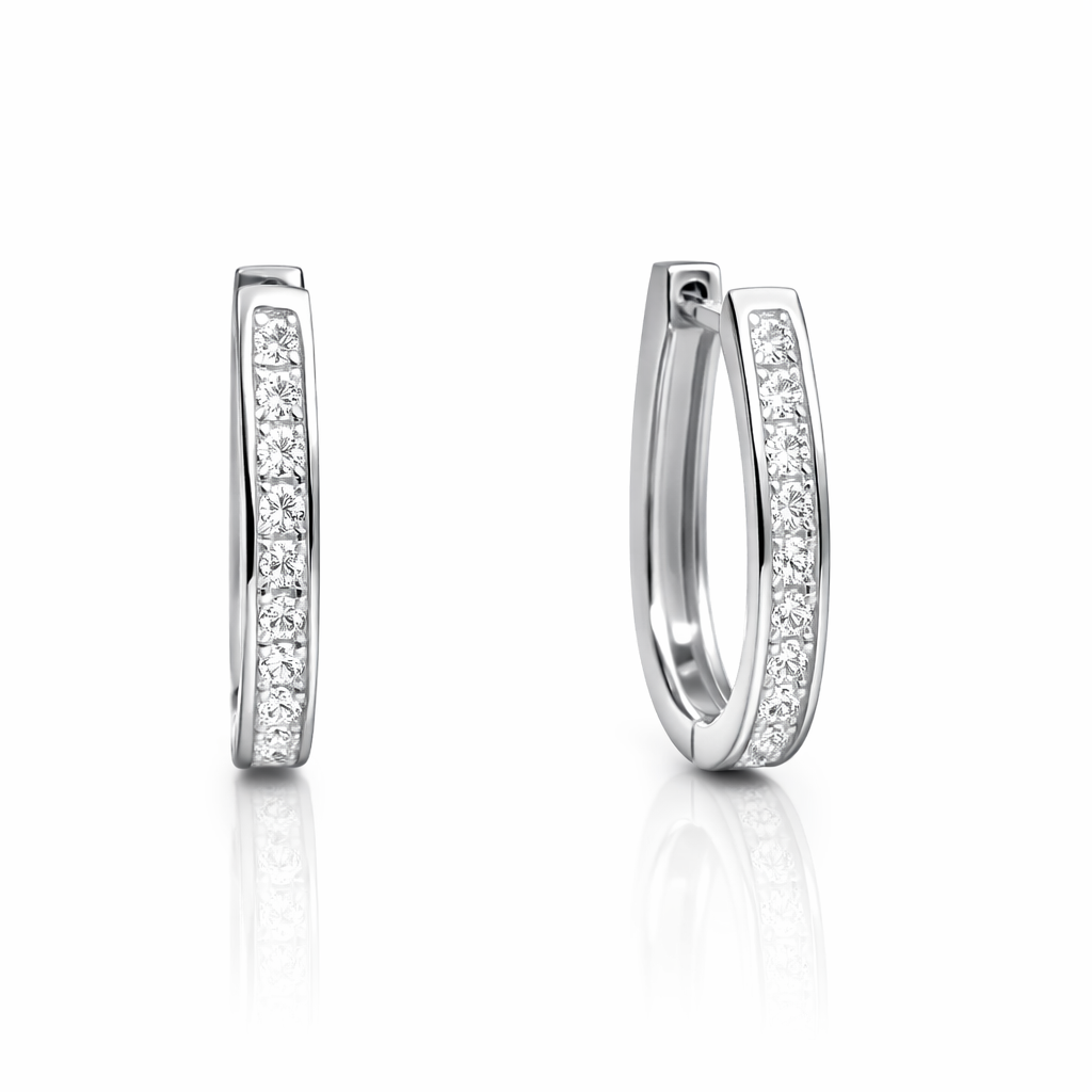 Cercei huggie din argint rodiat pentru dame, design modern cu zirconii