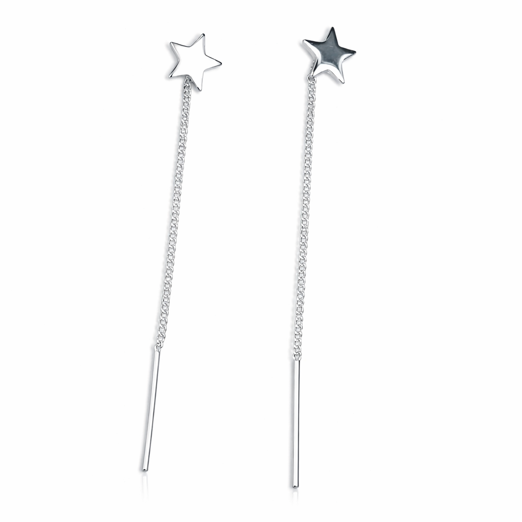 Cercei lungi cu lanț din argint 925, stea decorativă 9 mm, design modern