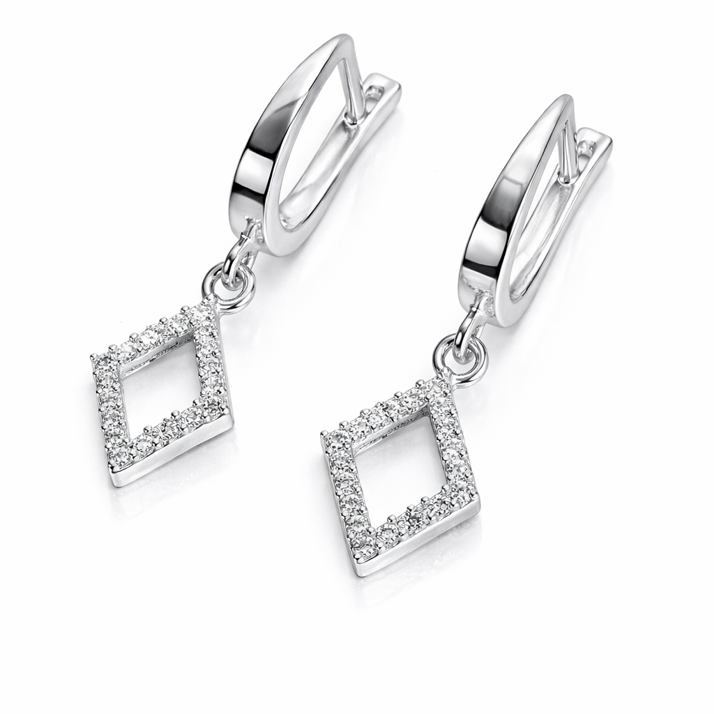 Cercei suspendați din argint 925 cu romb geometric și zirconii, accesorii rafinate pentru ținute elegante