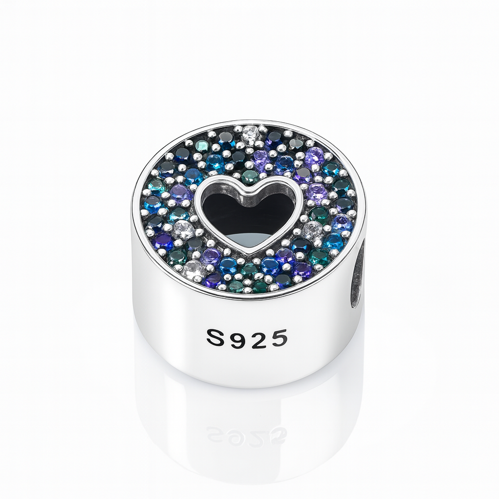 Charm Argint 925 Happy Anniversary cu zirconii multicolore și inimă decupată