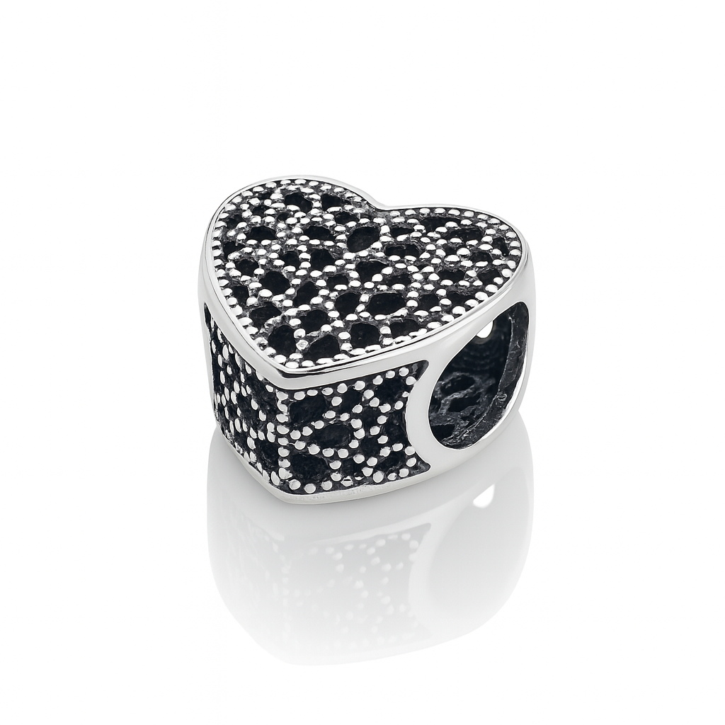 Charm inimă filigran din Argint 925 pentru brățări tip pandora