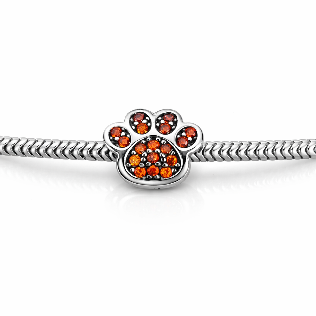 Charm lăbuță argint 925 decorat cu cristale portocalii, accesoriu elegant pentru brățări tip charm