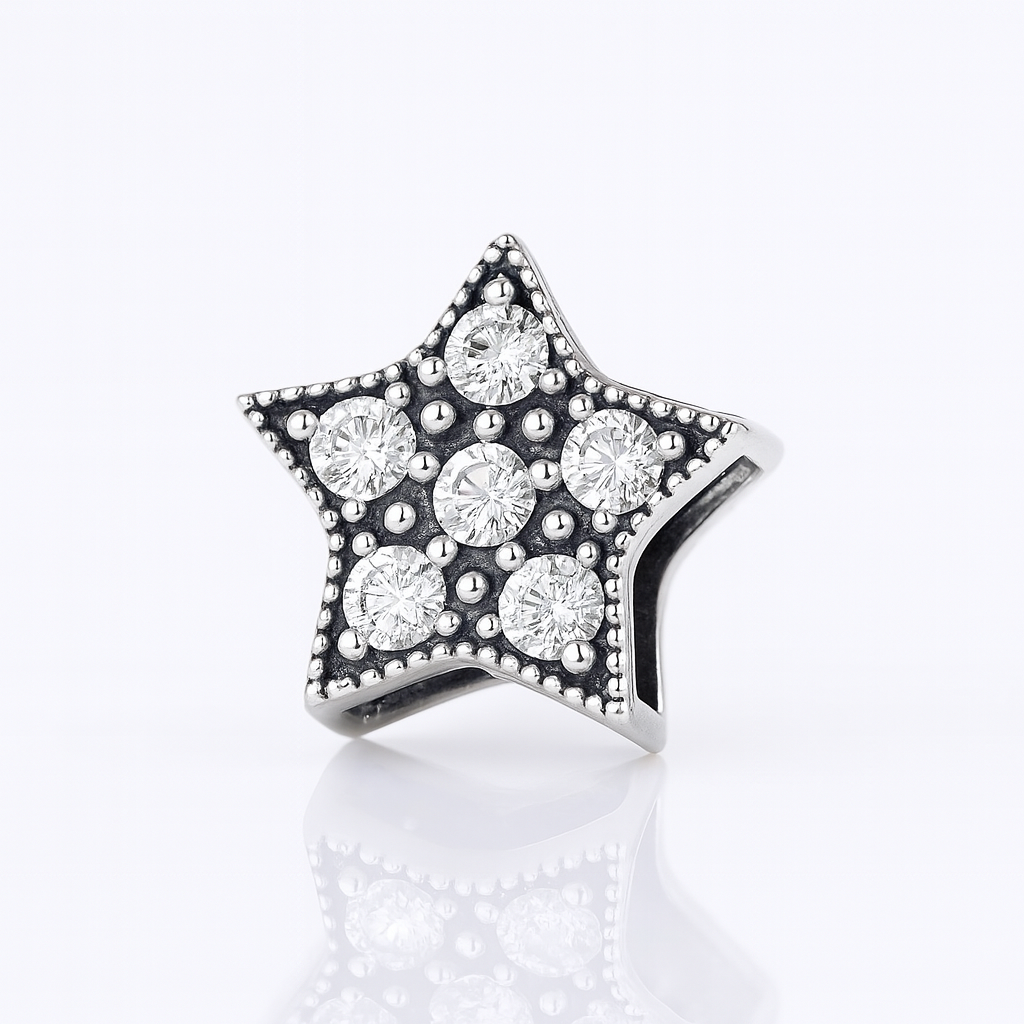 Charm stea strălucitoare din argint 925 cu pietre zirconiu, bijuterie compatibilă Pandora