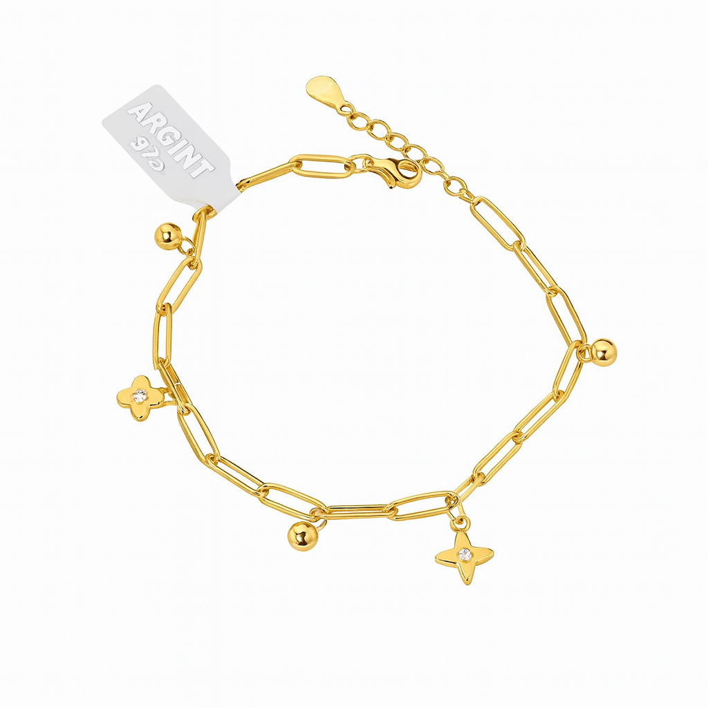 Bratara argint placat cu aur 14k charmuri flori
