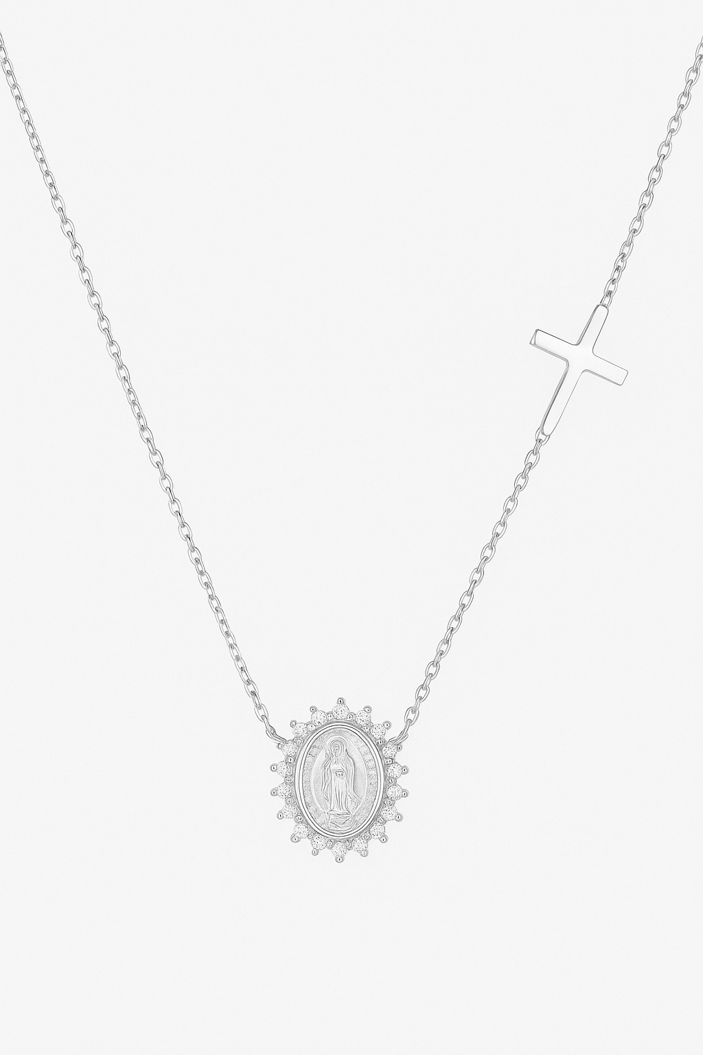 Colier argint 925 cu medalion fecioara maria si cruce