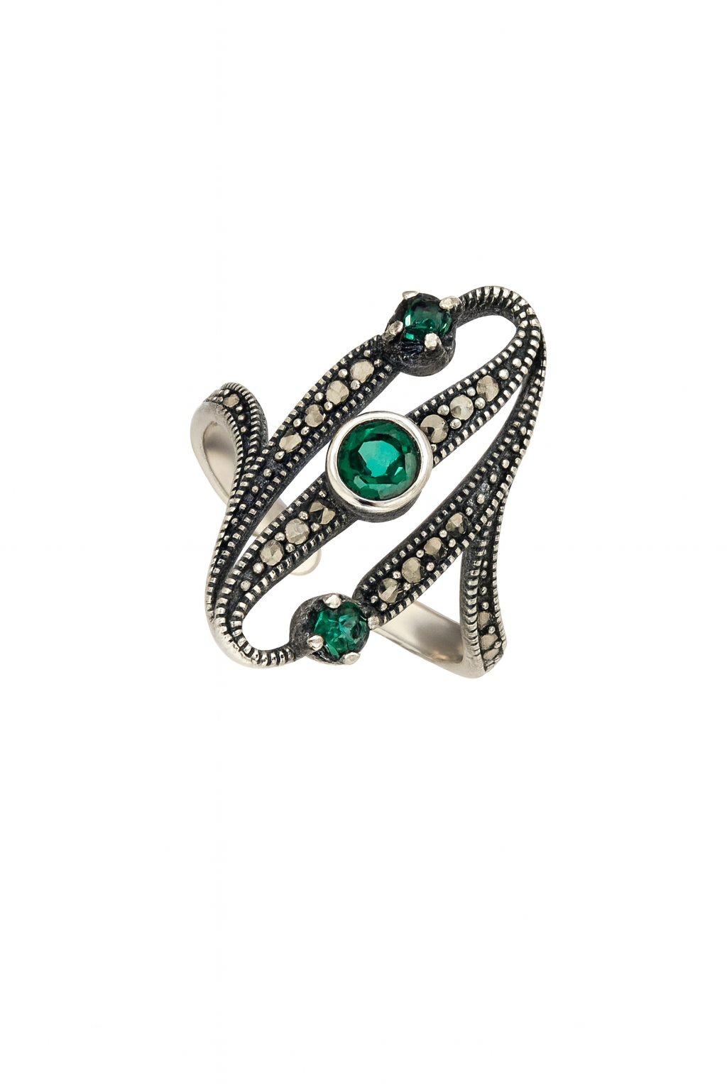 Inel argint 925 marcasite piatra verde marimea 26