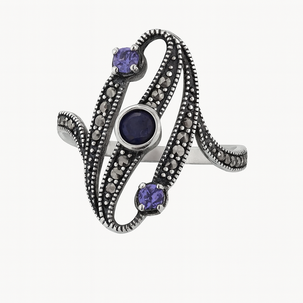 Inel argint 925 piatra mov marcasite marimea 26