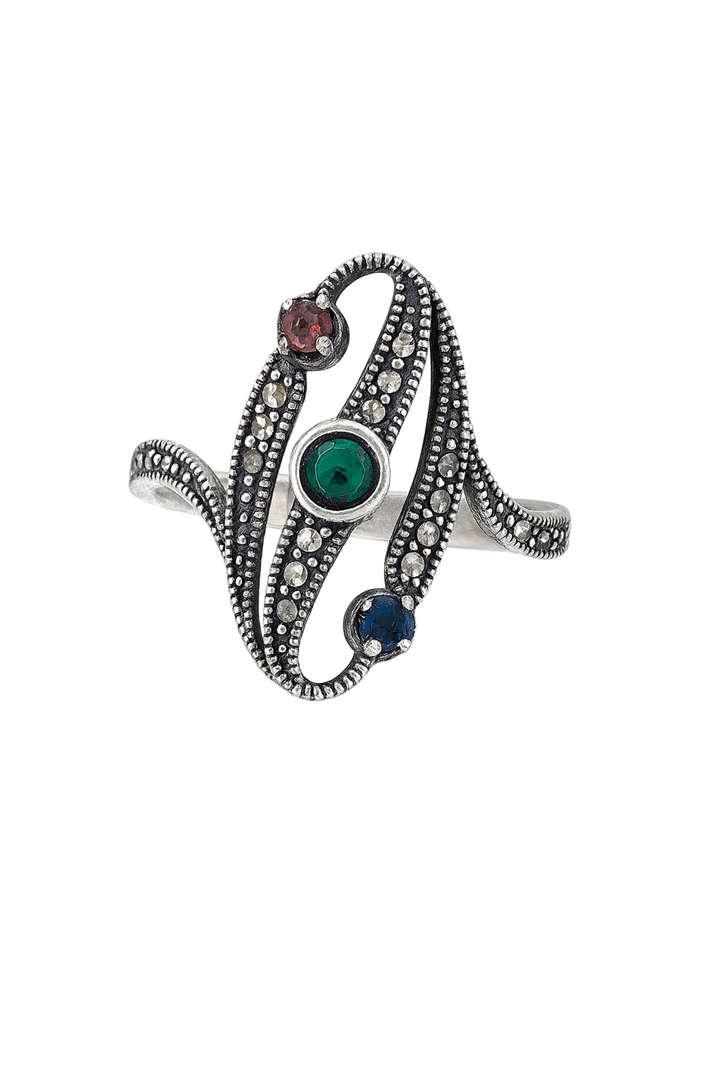 Inel argint 925 cu pietre colorate si marcasite