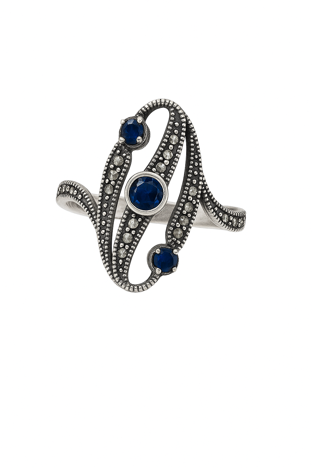 Inel argint 925 pietre albastre marcasite marimea 18