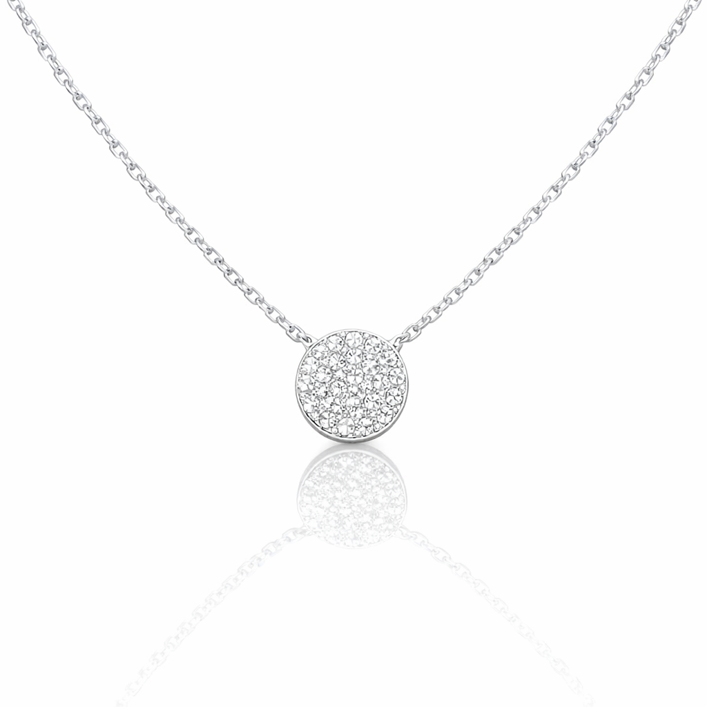 Colier din argint 925 cu pandant rotund pavé, design elegant și strălucitor