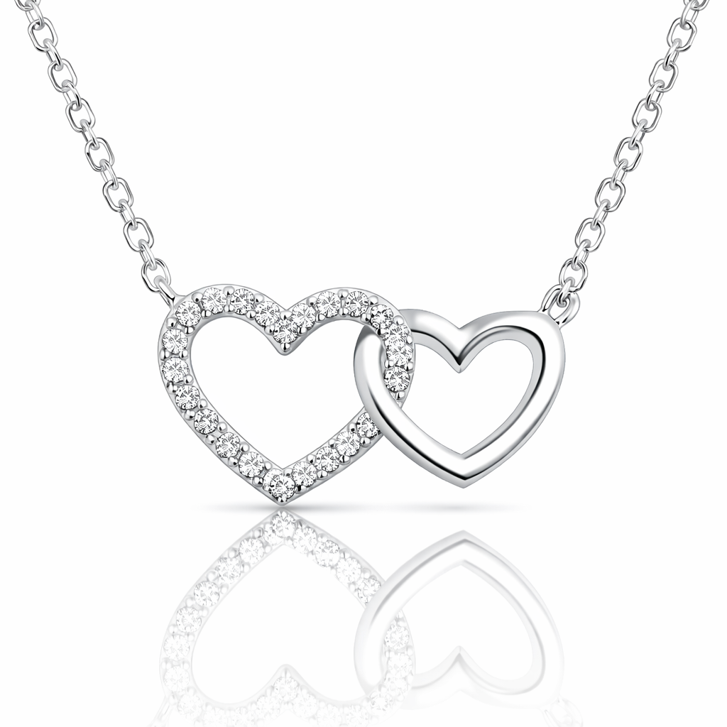 Colier din argint 925 cu pandantiv dublu inimi elegante, design modern pentru cadou