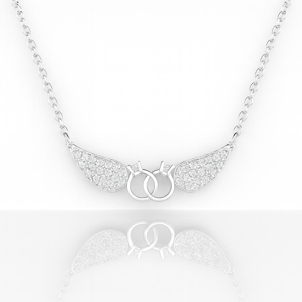 Colier elegant din argint 925 cu aripi îngerești și cercuri unite, accesoriu fin pentru femei