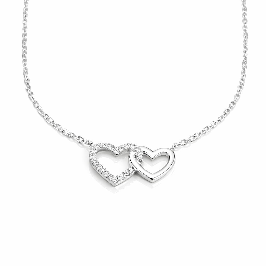 Colier elegant din argint 925 cu două inimi împletite, ideal pentru ocazii speciale
