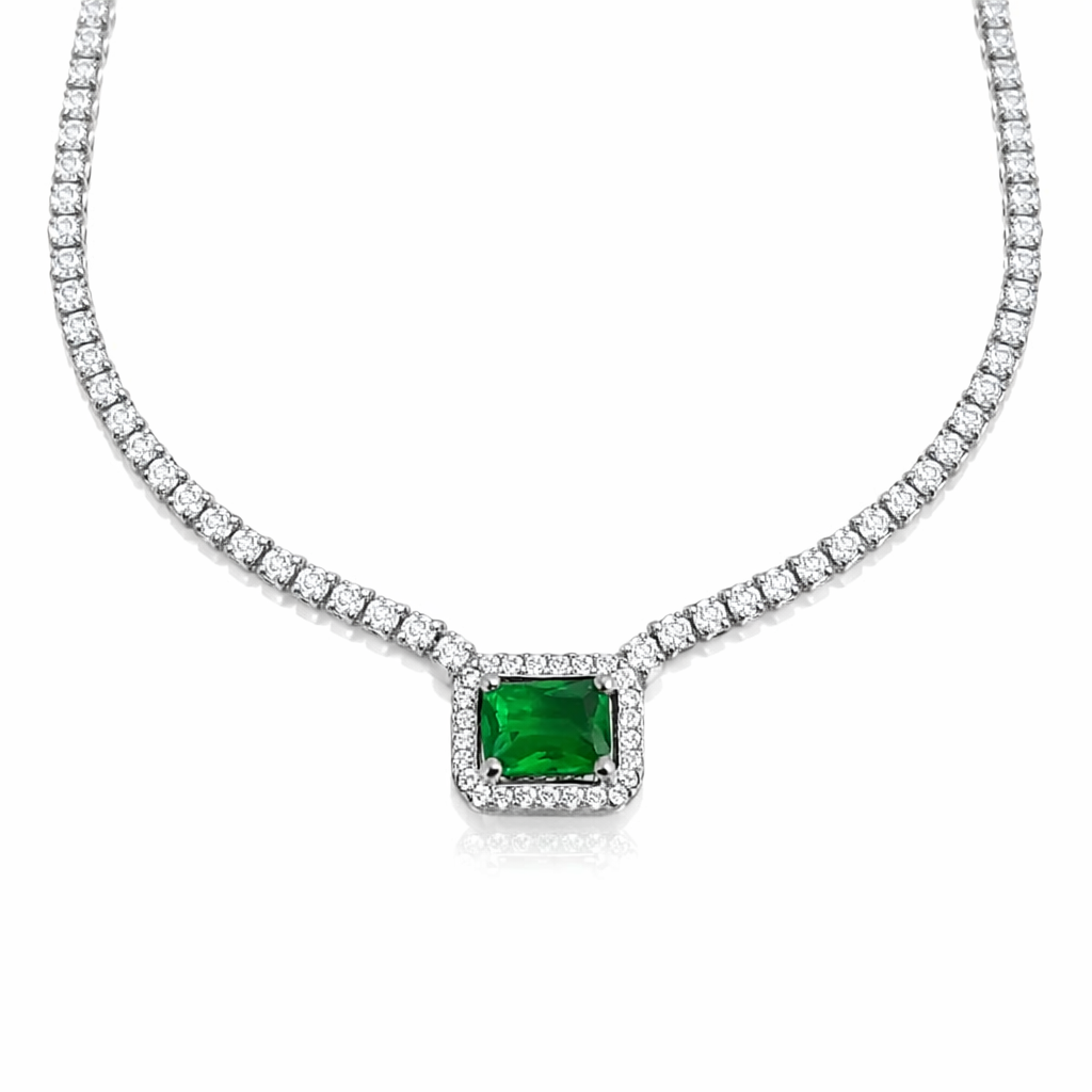 Colier elegant din argint 925 rodiat cu cristal verde, livrat în cutie cadou, bijuterie premium pentru femei