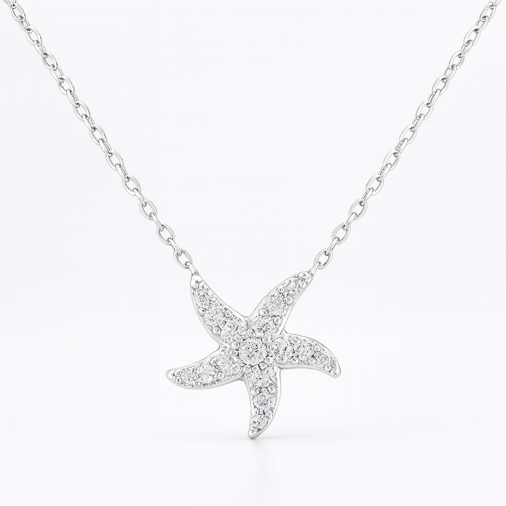 Colier elegant stea de mare din argint 925, bijuterie cu zirconii pentru femei, cadou în cutie premium