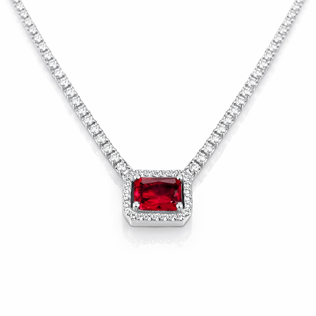 Colier tenis din argint 925 rodiat cu cristal roșu și zirconiu cubic