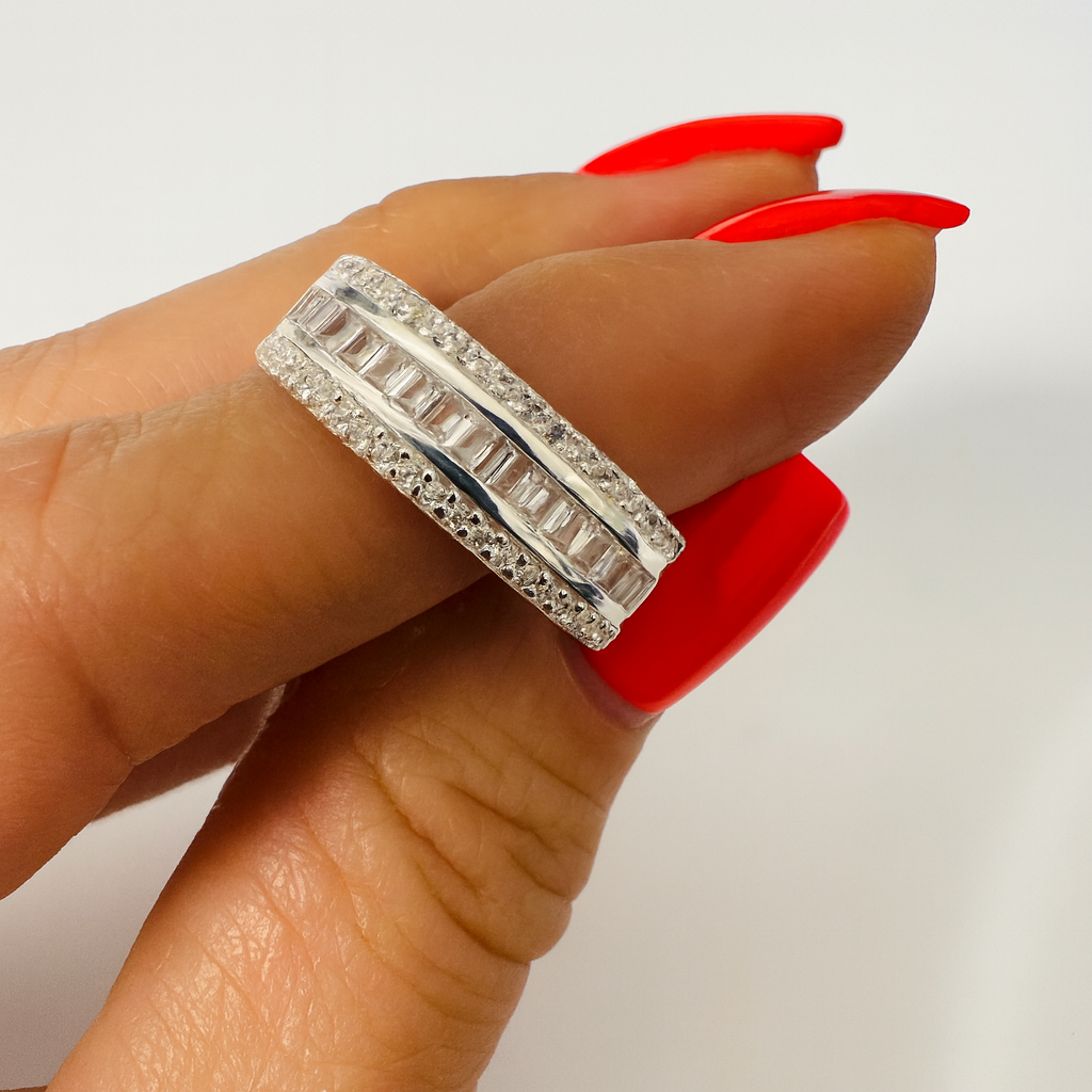 Inel argint trei rânduri cu pietre zirconia, bijuterie strălucitoare InfinityBijoux.ro
