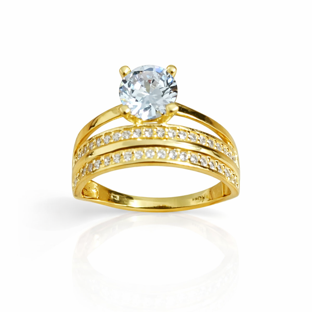 Inel damă din argint 925 aurit cu zirconiu alb, design elegant cu bandă dublă