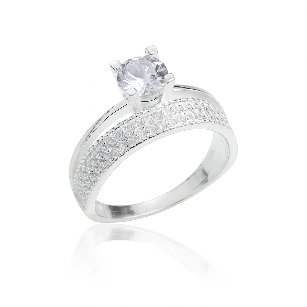 Inel de logodnă argint 925 cu zirconiu rotund, model premium