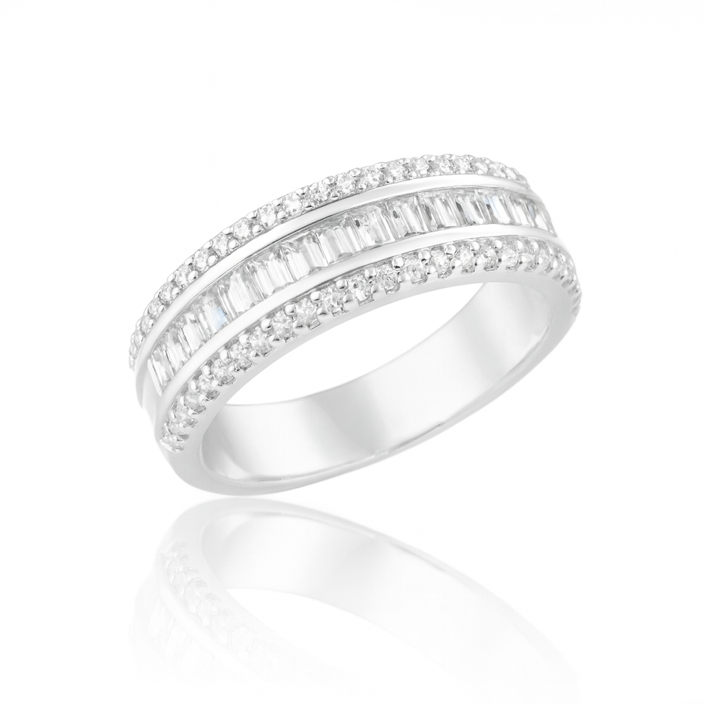 Inel din Argint 925 cu zirconii baguette și rotunde, model elegant pentru dame