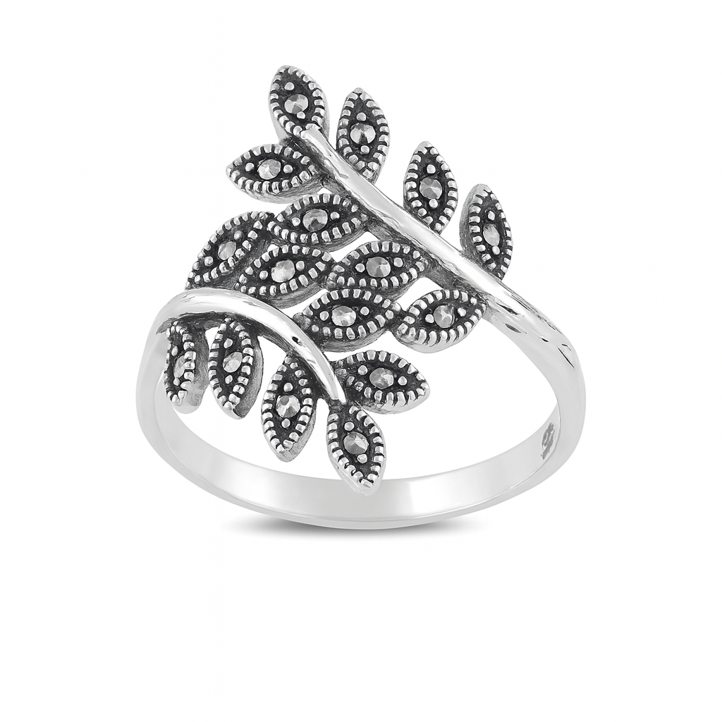 Inel din argint 925 cu marcasite model frunză – bijuterie elegantă pentru femei