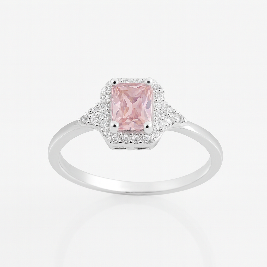 Inel din argint 925 cu piatră centrală roz 6x4 mm și zirconia – bijuterie elegantă pentru femei