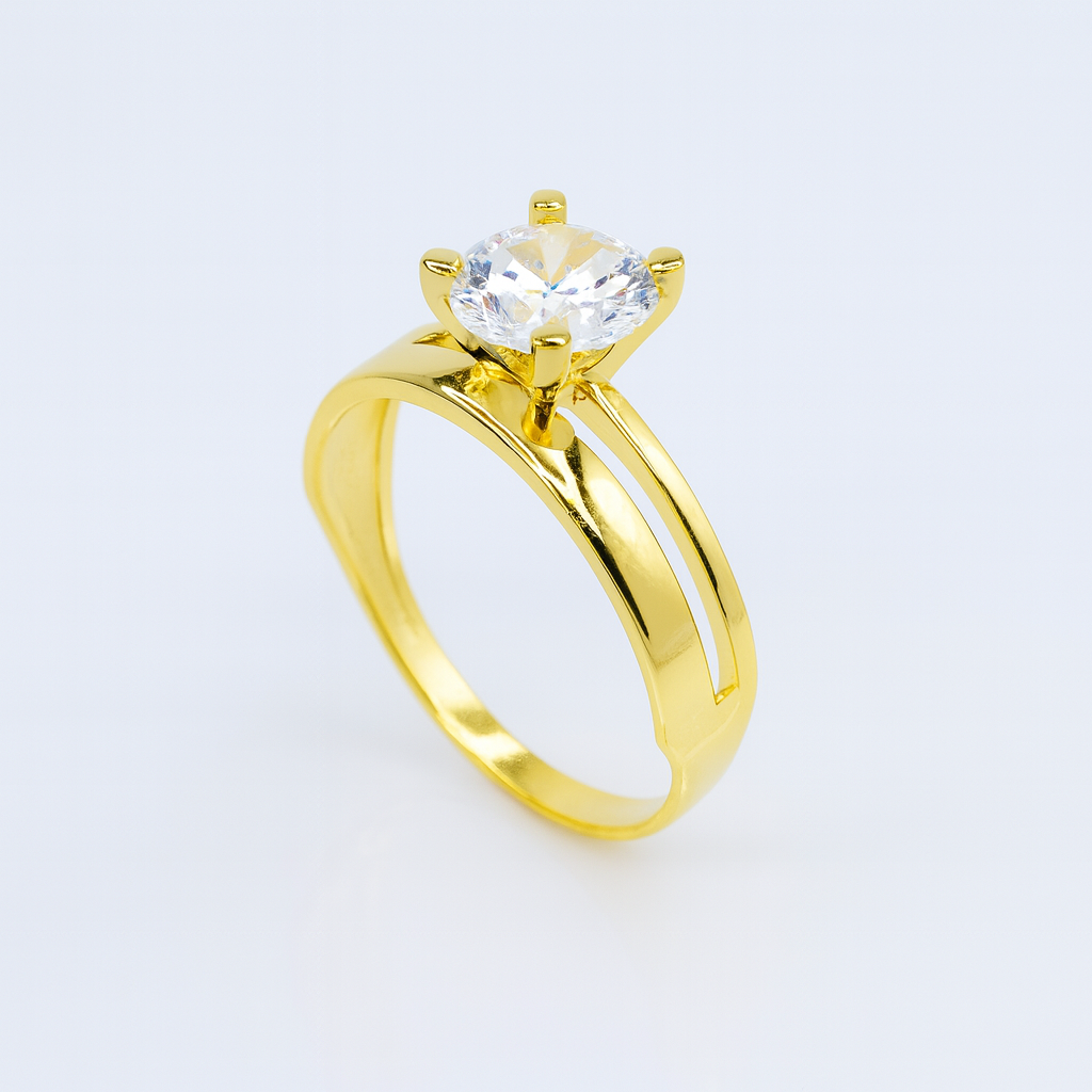 Inel din argint 925 placat cu aur 14K cu piatră briliant rotundă – InfinityBijoux.ro