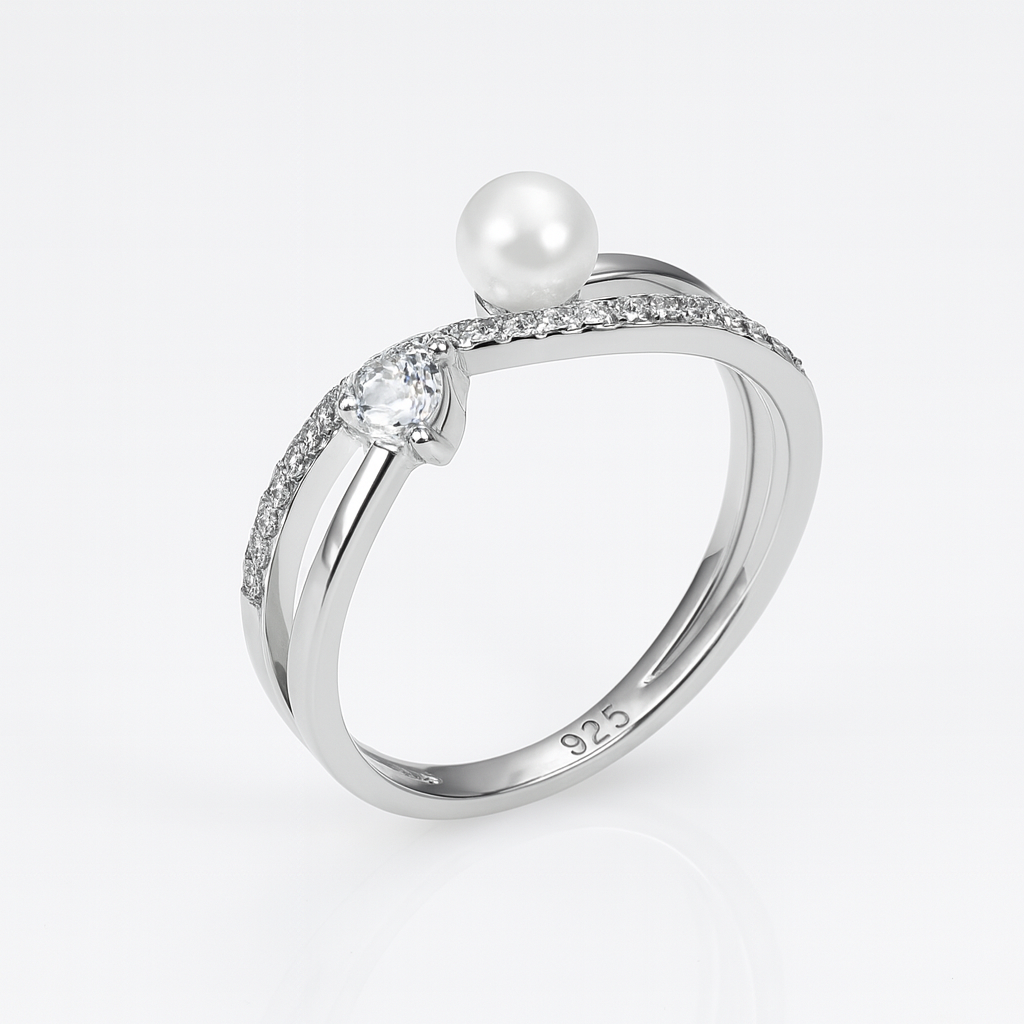 Inel din argint 925 rodiat cu perlă de cultură și zirconii – model elegant Infinity Bijoux