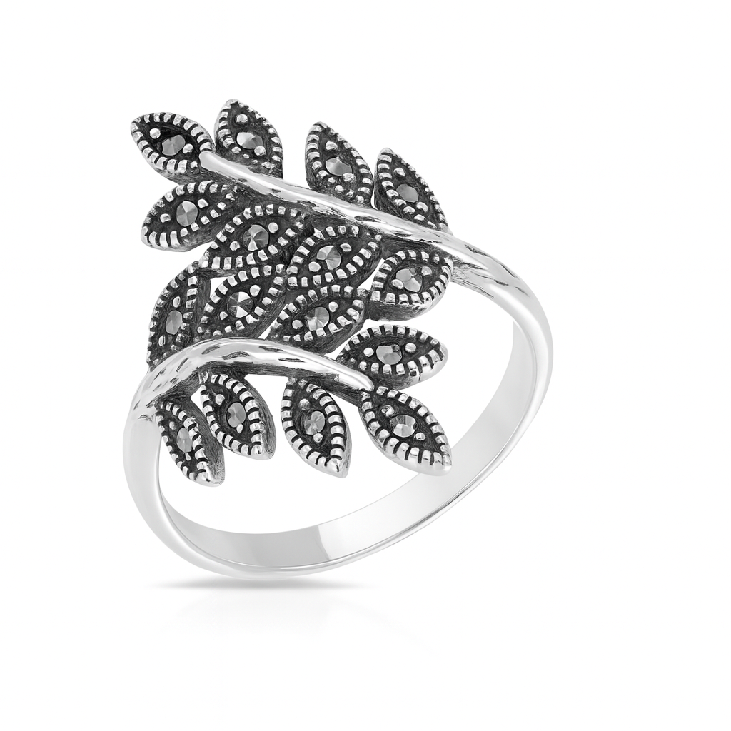 Inel frunză argint 925 cu pietre marcasite – accesoriu vintage premium