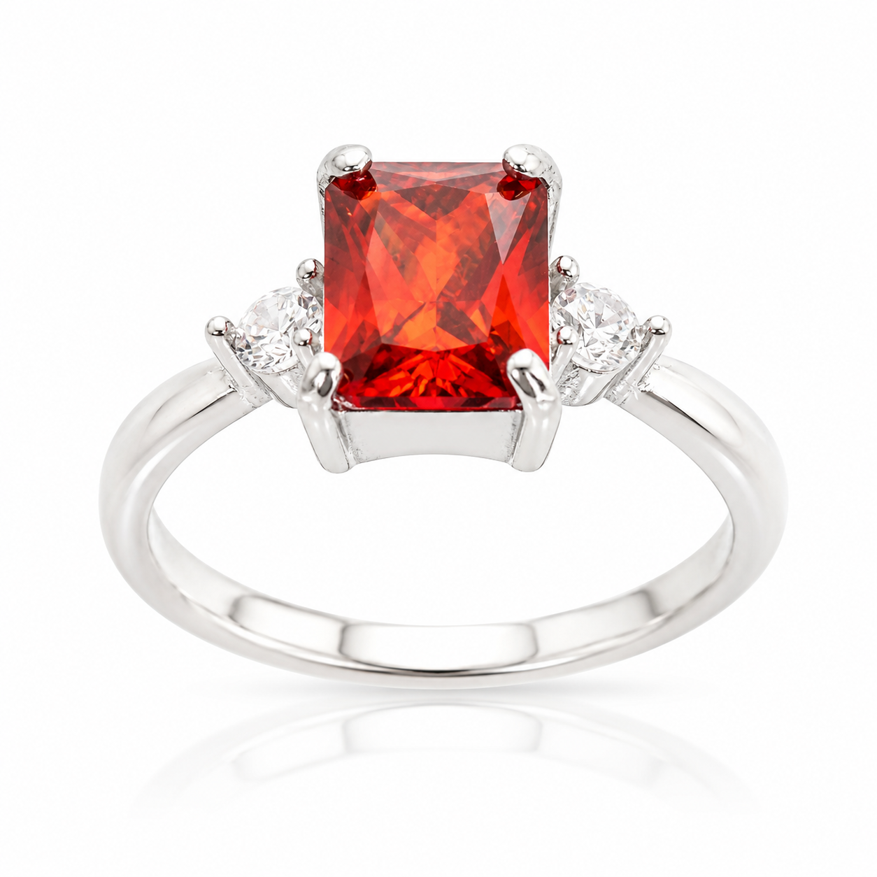 Inel din Argint 925 „Flacăra Iubirii” cu Cristal Roșu Rectangular 9x7 mm ID543
