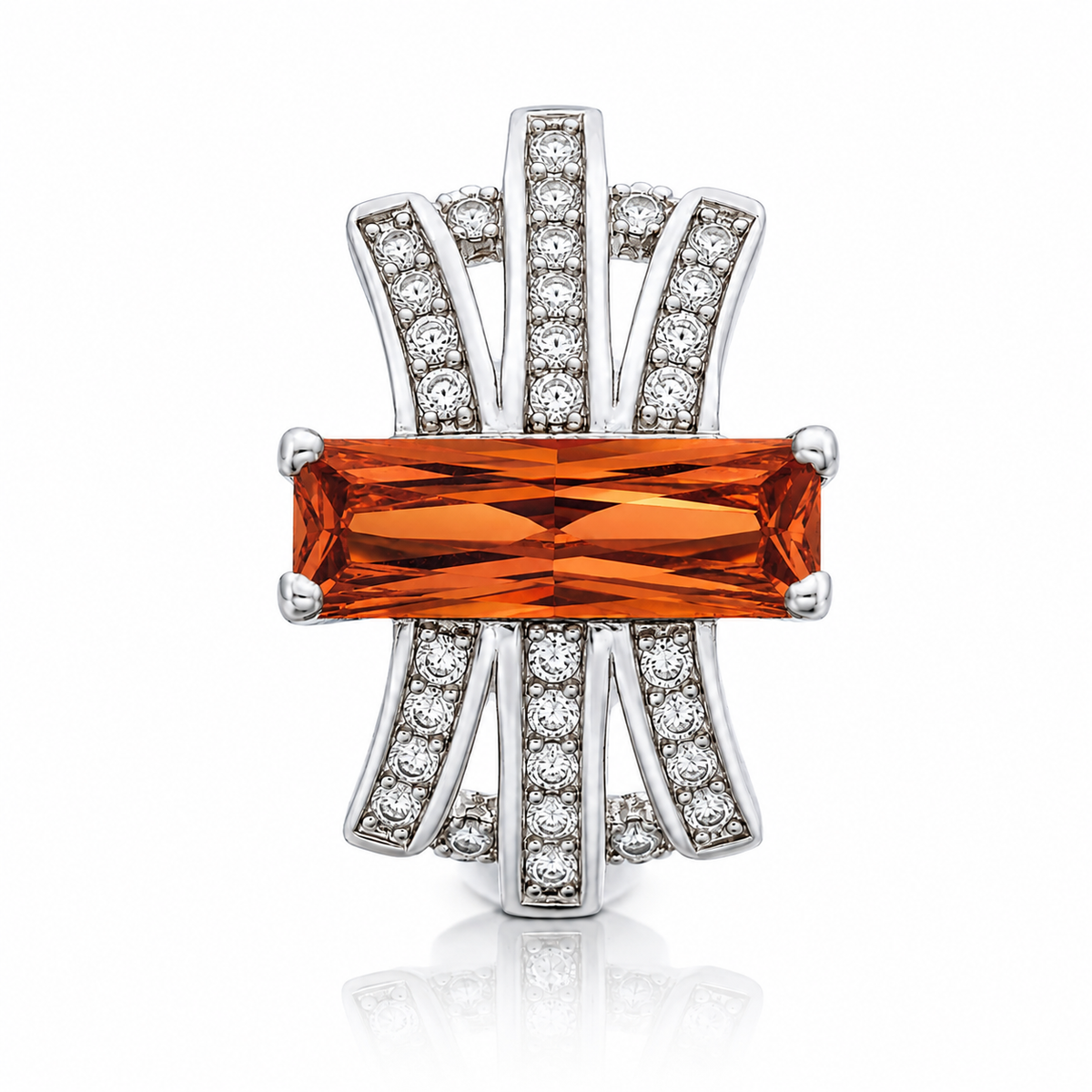 Inel din Argint 925 „Flacăra de Chihlimbar” – Cristal Portocaliu și Zirconii Strălucitoare ID558