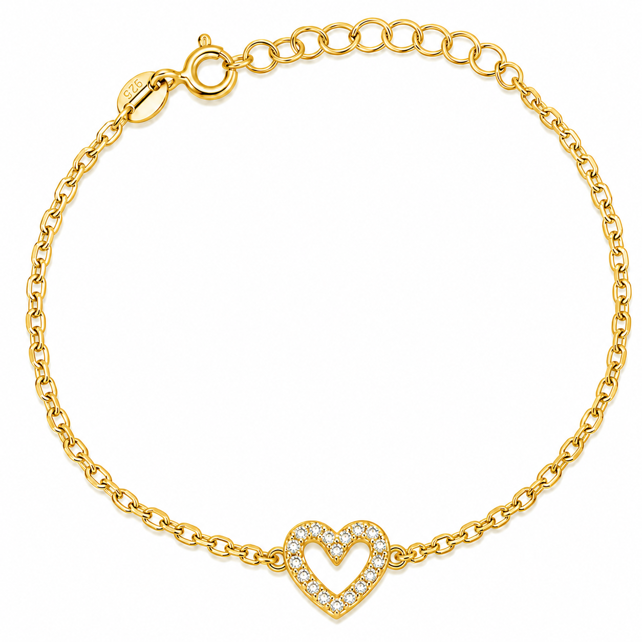 Brățară Aurită din Argint 925 „Inima Daria” – Inimă cu Zirconii, 13,5 + 3 cm BD448