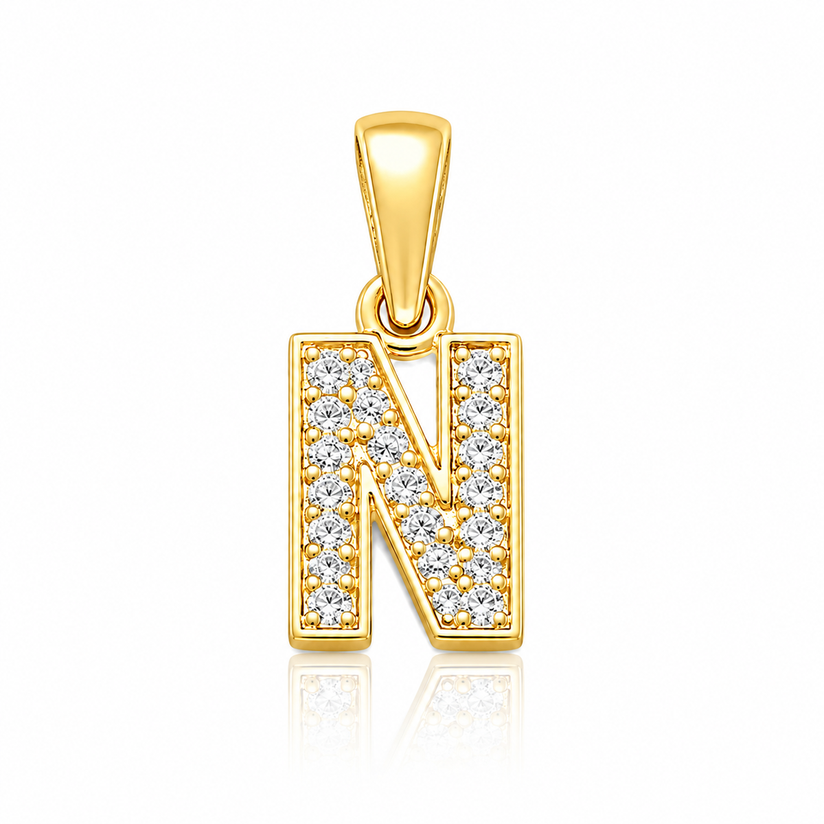 Pandantiv cu Inițiala N din Argint 925 Placat cu Aur 14K și Zirconii – Literă N, 1 cm, 0.76 g, Bijuterie Personalizată Elegantă P61