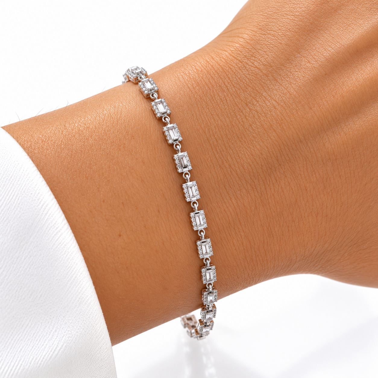 Brățară Damă din Argint 925 Elara – Zirconii Baguette Dreptunghiulare, Design Elegant, 17+3 cm, 8,23 g