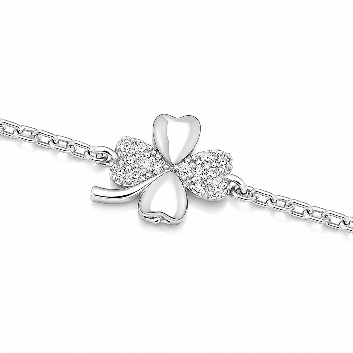 Brățară din Argint 925 Rodiat „Noroc în Patru Foi” cu Zirconii – 15 + 2,5 cm, 1,80 g BD450
