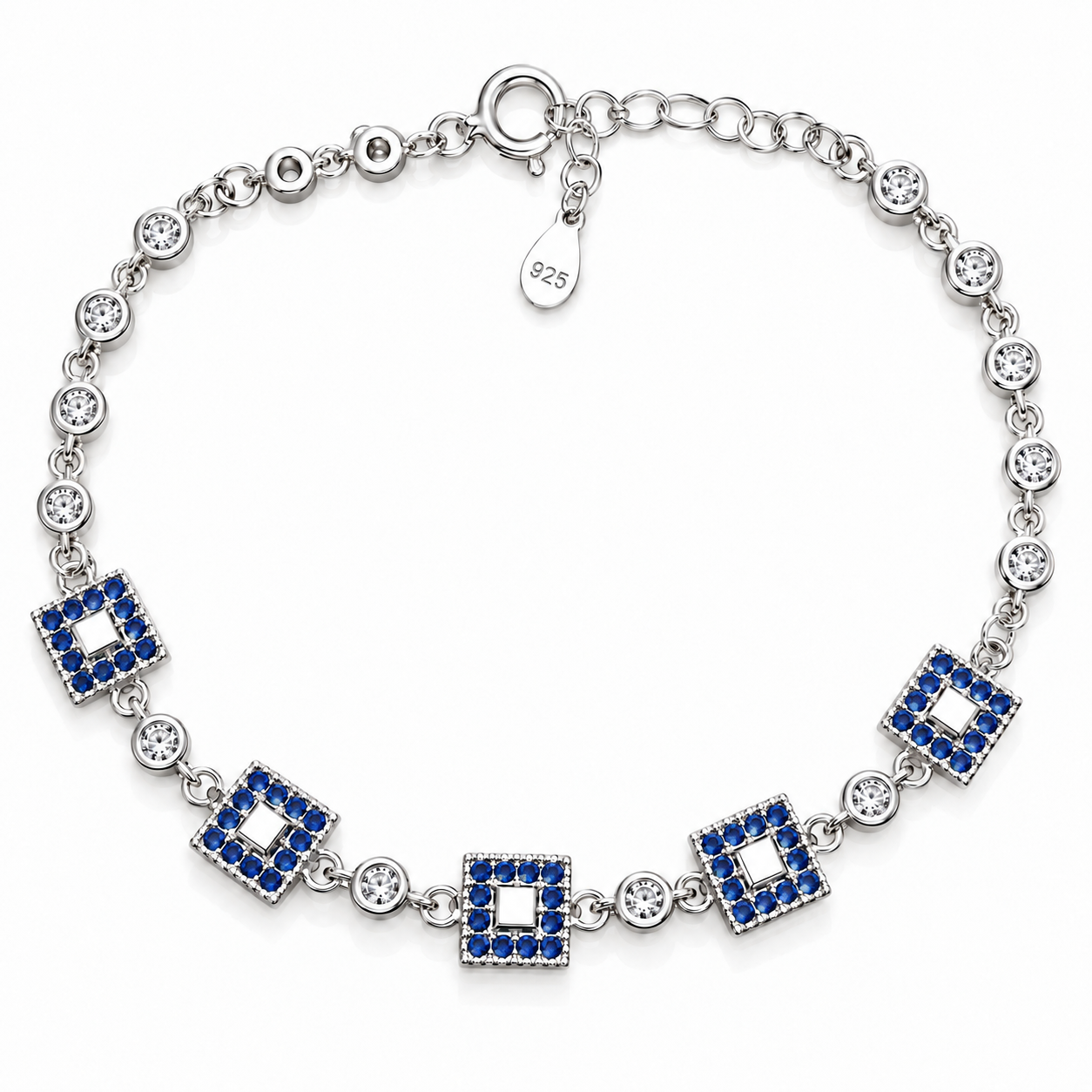 Brățară „Safira Regal” din Argint 925 cu Pietre Albastru Regal – Design Geometric Elegant
