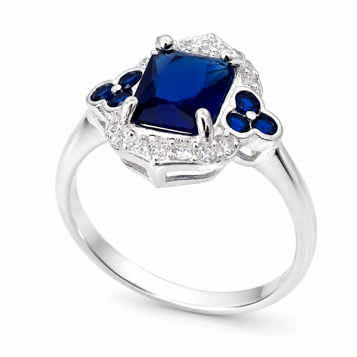 Inel din Argint 925 „Safir Regal” cu Piatră Albastră Dreptunghiulară și Zirconii – Eleganță și Rafinament