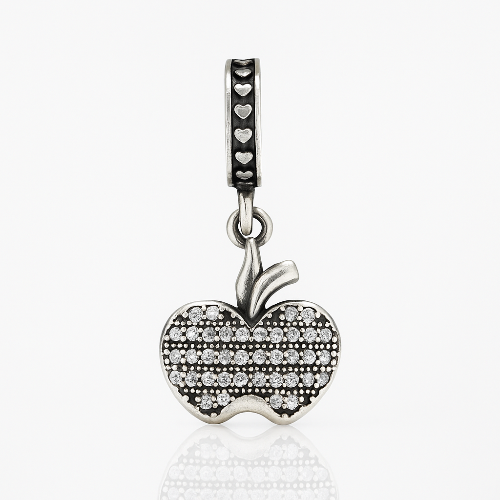 bijuterie charm argint 925 tip măr cu zirconii, simbol al abundenței și al frumuseții, InfinityBijoux.ro