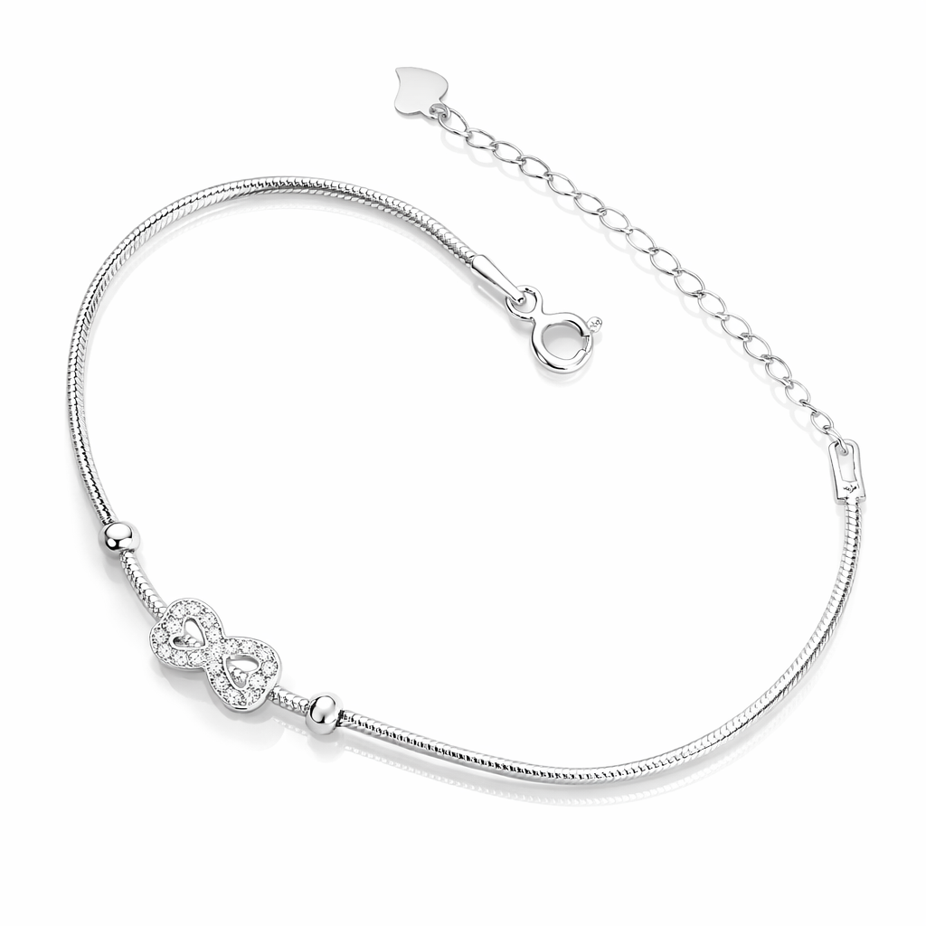 brățară argint 925 fină, model infinit cu zirconii, bijuterie modernă pentru femei