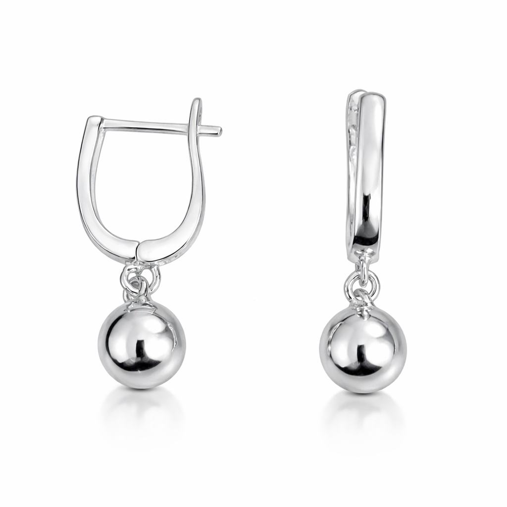 cercei argint 925 cu sistem tortita si biluta lucioasa, accesorii elegante dama